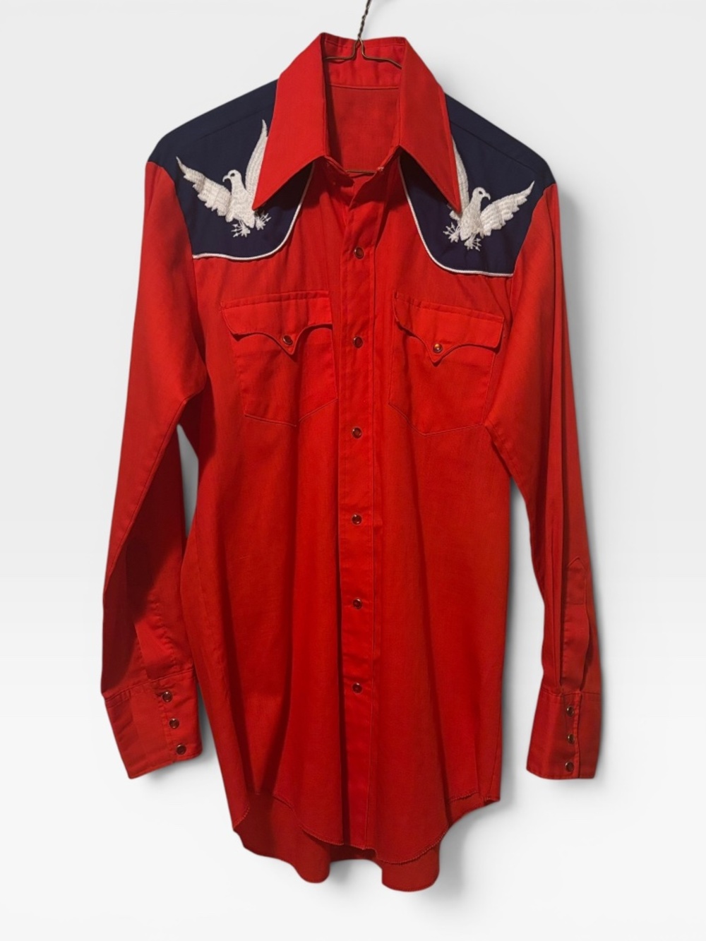 Vintage Western Pearl Snap Liberty Bell long sleeve Shirt Size 15 33 Extra Long